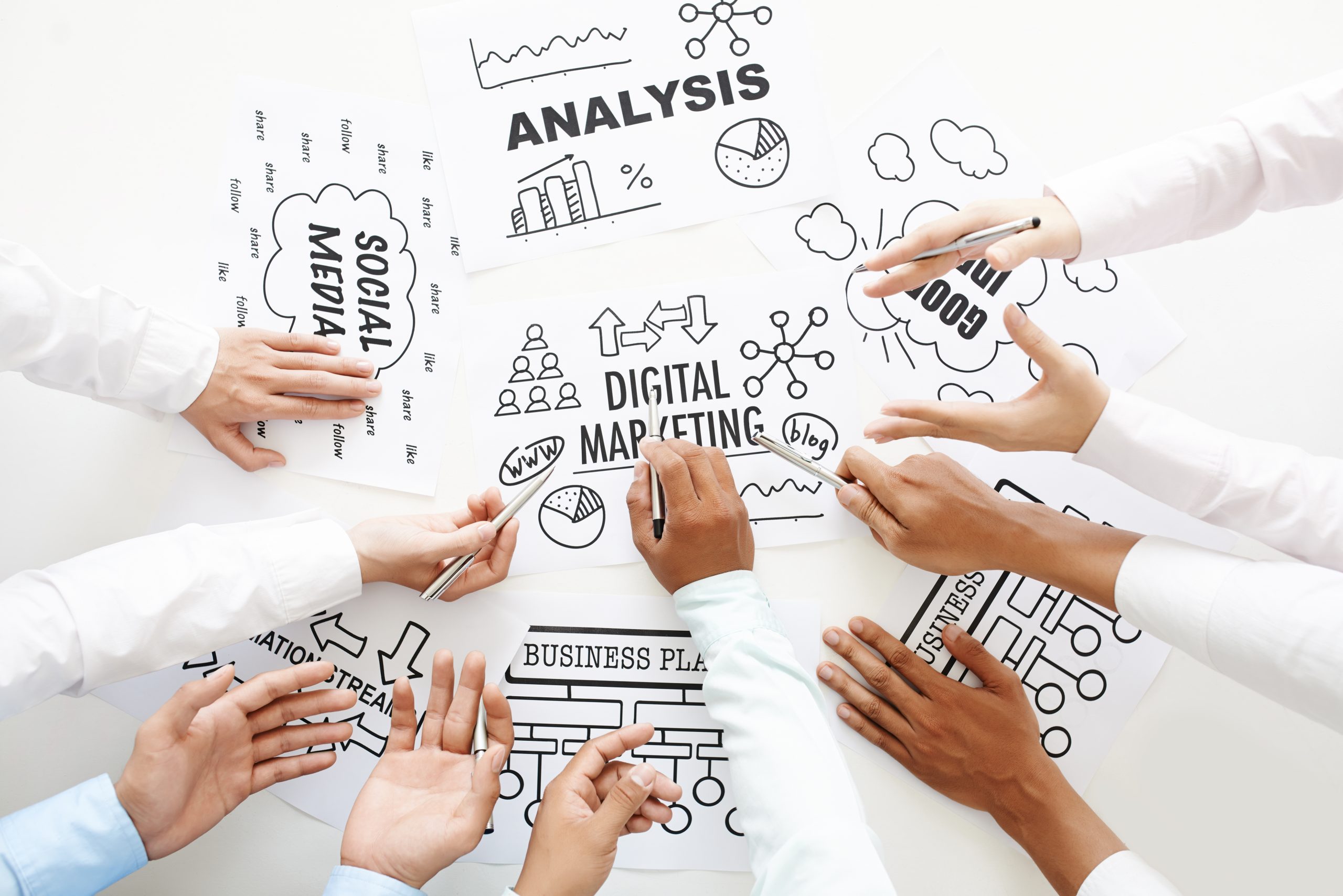 Business team discussing digital marketing ideas